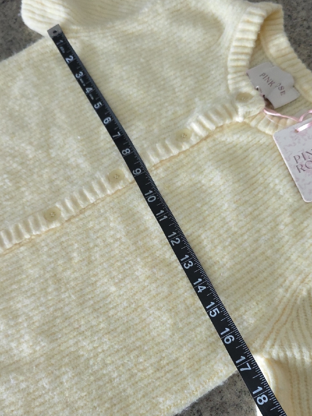 NWT...Pink Rose Short-Sleeve Knit Cardigan in Soft Pale Yellow - Picture 6 of 9